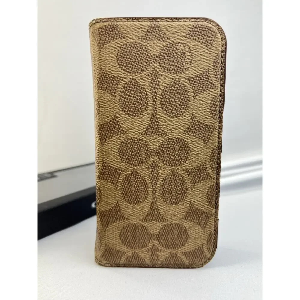 Coach 2024 iPhone 16 Folio Wallet Case Signature C Khaki Tan - Box Included